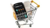 shopping cart, calculator, receipt