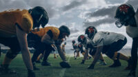 Players lined up on the football field