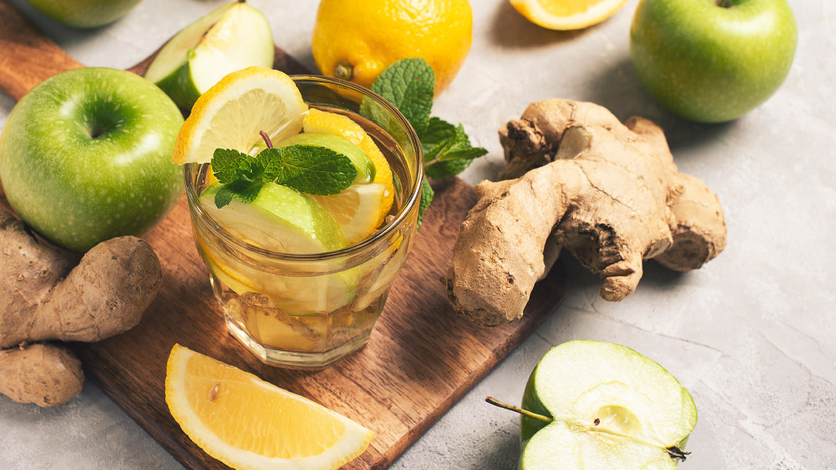 drink with ginger, apple and lemon
